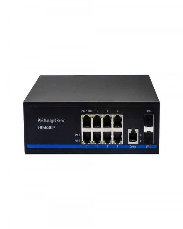 Управляемый L2 PoE коммутатор Gigabit Ethernet на 8 RJ45 PoE + 2 x GE SFP порта - до 150W суммарная, до 30W на порт Управляемый L2 PoE коммутатор Gigabit Ethernet на 8 RJ45 PoE + 2 x GE SFP порта - до 150W суммарная, до 30W на порт